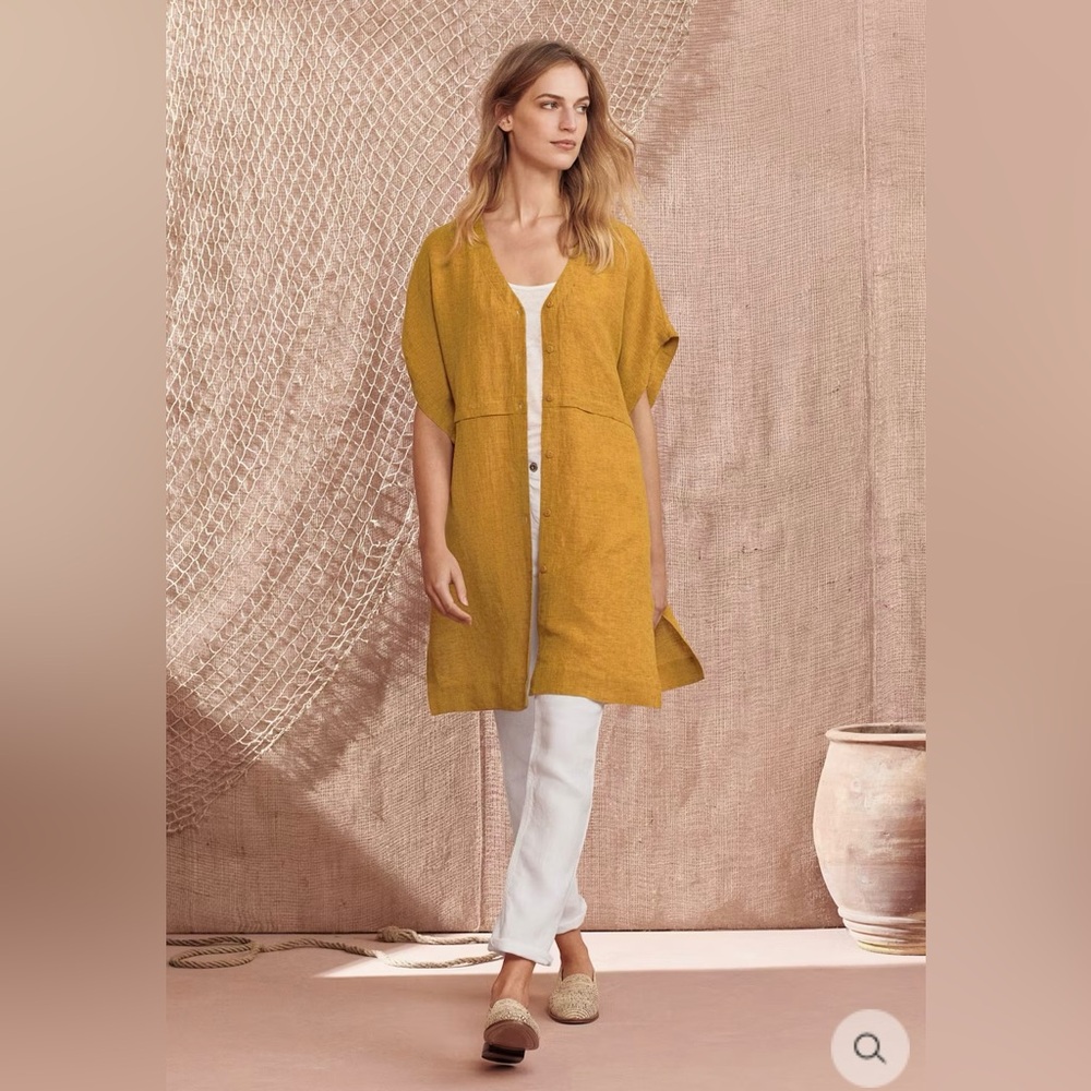Poetry Fashion Honey Gold Linen Short-Sleeve Tunic Top, Size 8, NWT - Picture 2 of 16